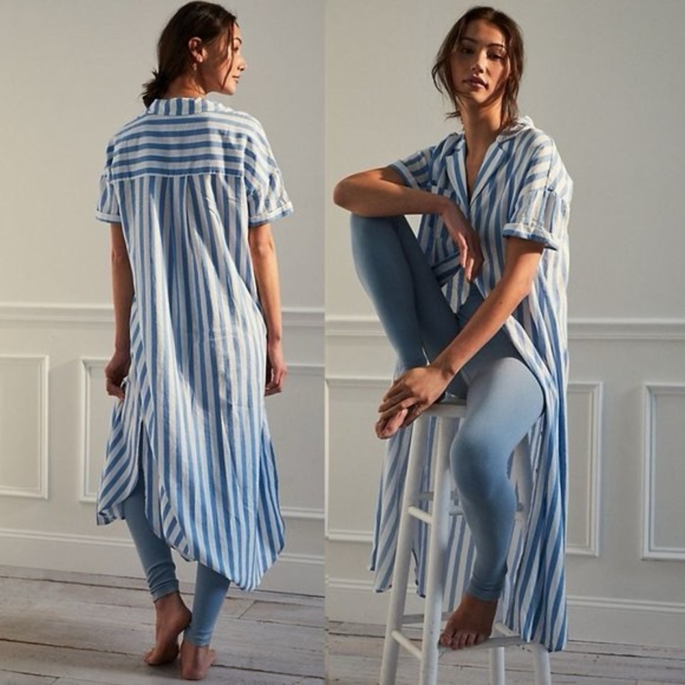 Anthropologie Napoli Maxi Dress blue stripes linen blend S NWT 
$178